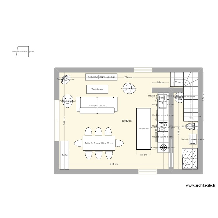 la logerie rdc 1. Plan de 1 pièce et 41 m2