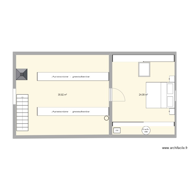 Projet rénovation 3. Plan de 2 pièces et 60 m2