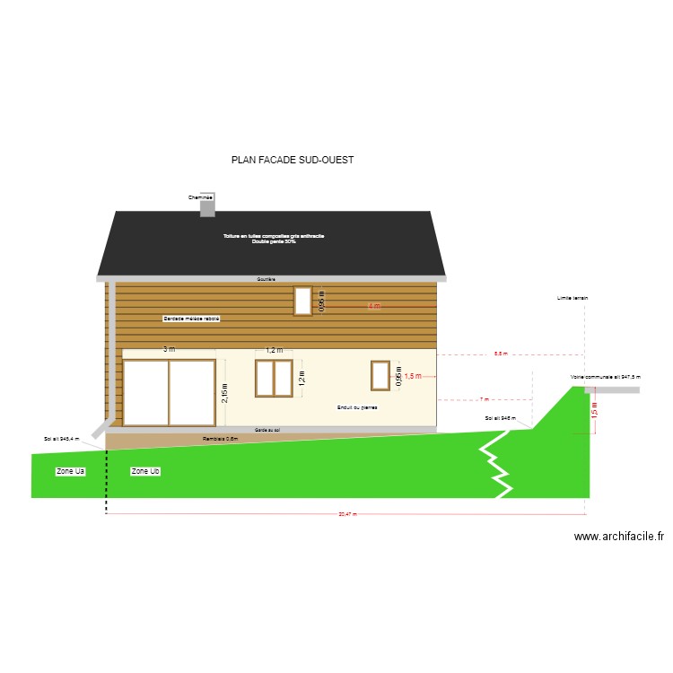 plan facade sud V2. Plan de 0 pièce et 0 m2