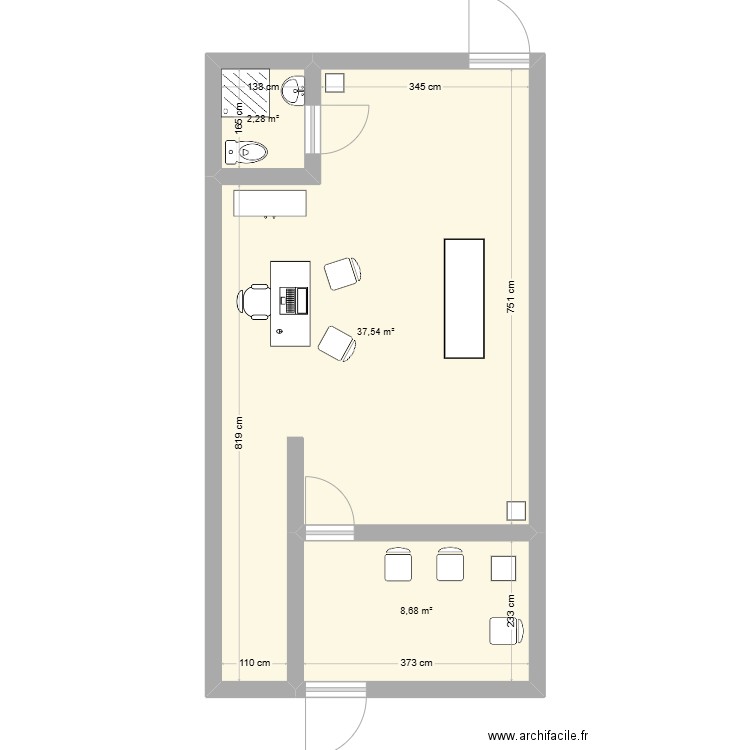 Plan Cab. Plan de 3 pièces et 49 m2