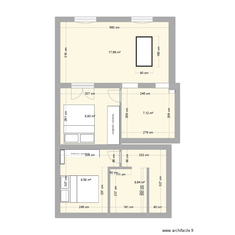 Appart. Plan de 5 pièces et 51 m2