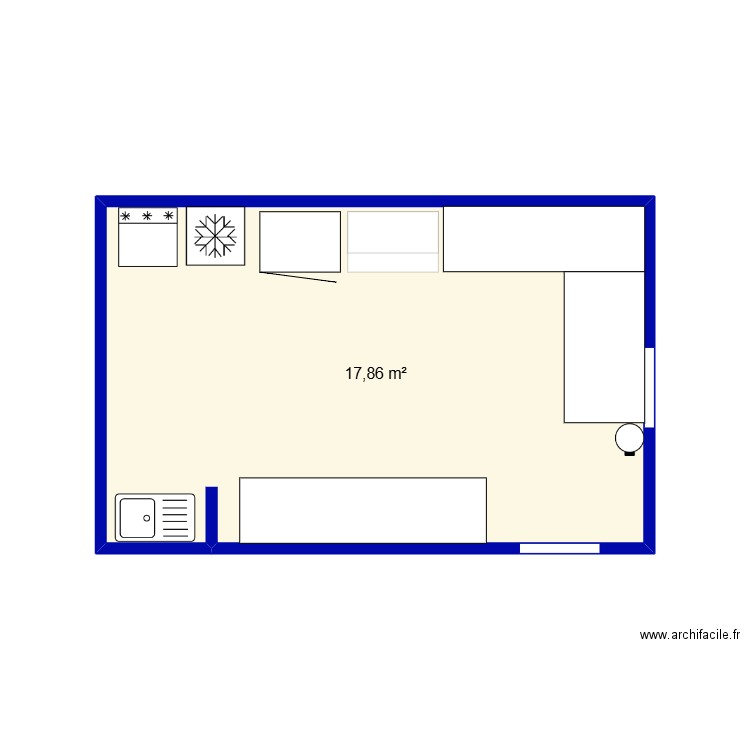 cuisine extérieure. Plan de 1 pièce et 18 m2