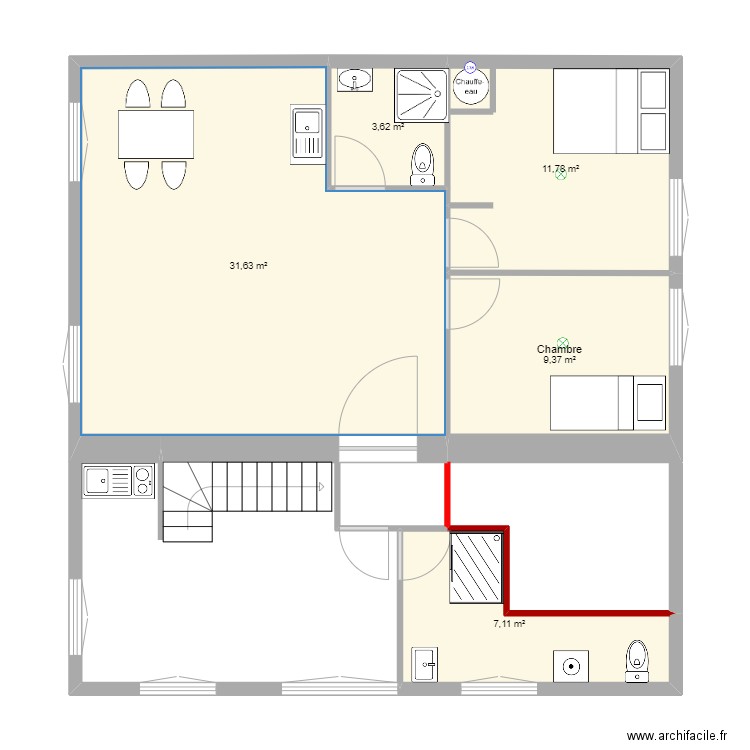 appartinstitut. Plan de 5 pièces et 64 m2