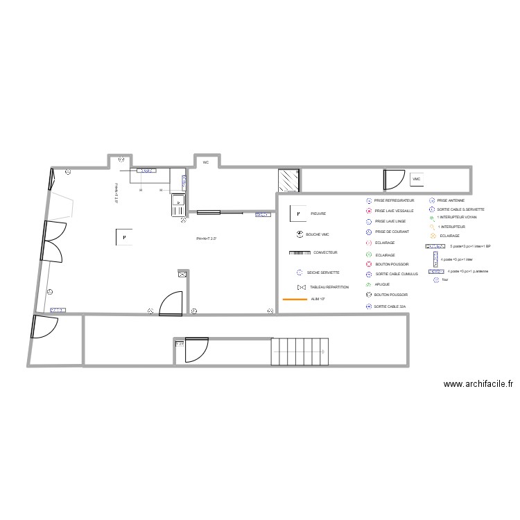 plans studio PC. Plan de 5 pièces et 52 m2