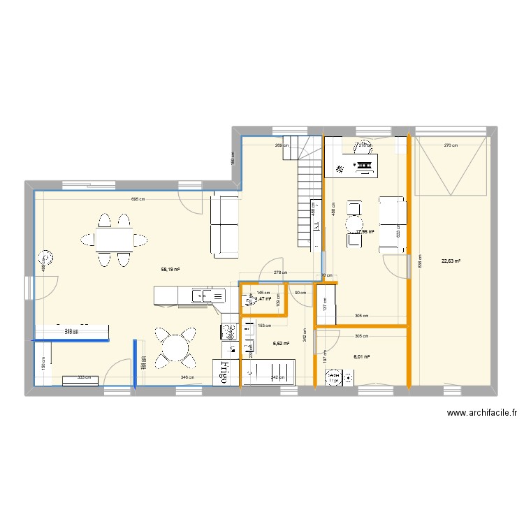 MAISON. Plan de 6 pièces et 113 m2