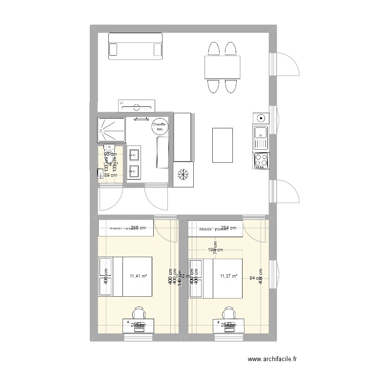 T2BIS. Plan de 4 pièces et 24 m2