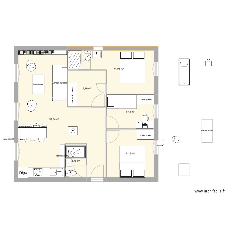 Marin7. Plan de 6 pièces et 68 m2