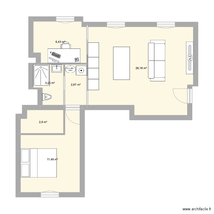 Appart Nantes Rénové v3. Plan de 6 pièces et 53 m2