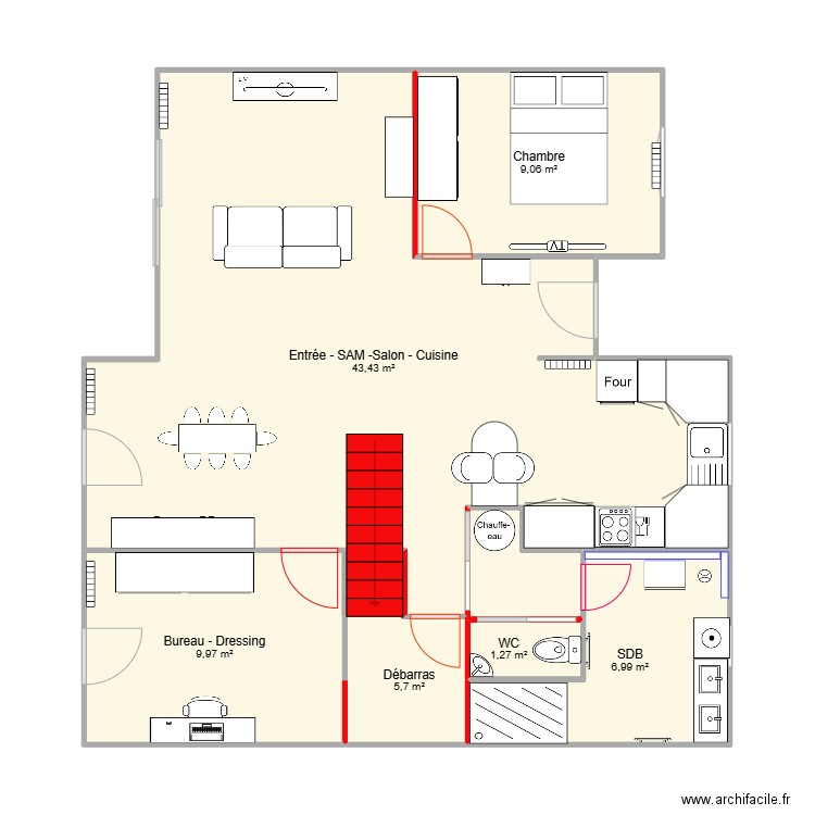 Maison après. Plan de 6 pièces et 76 m2