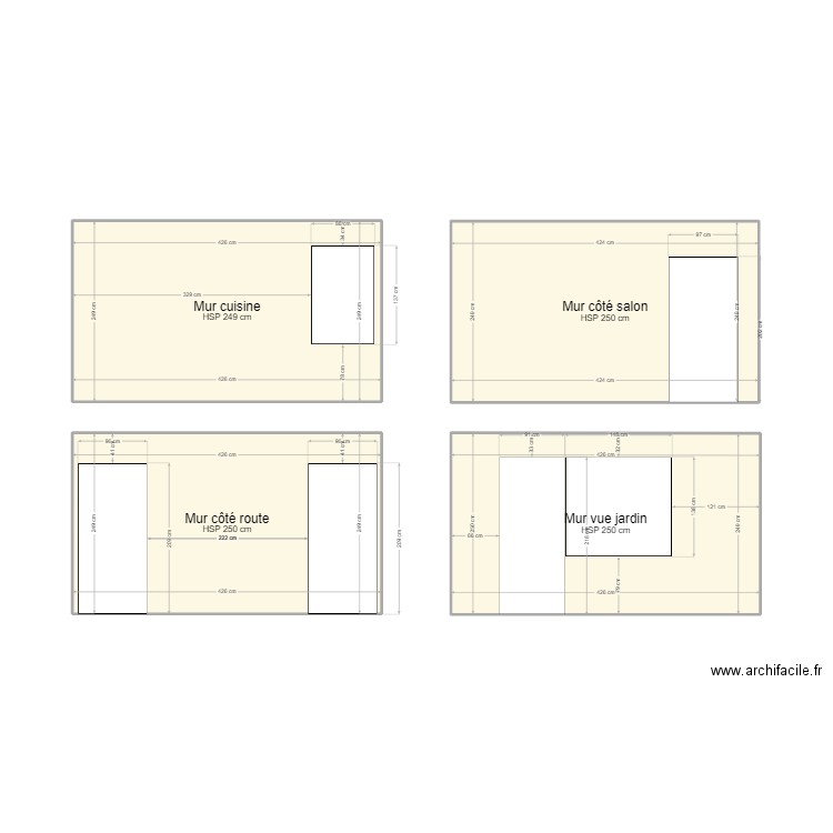 Plans intérieurs pièce cuisine. Plan de 4 pièces et 42 m2