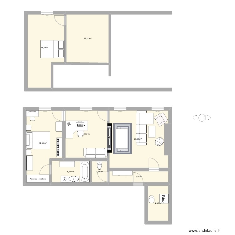 Liège. Plan de 9 pièces et 93 m2