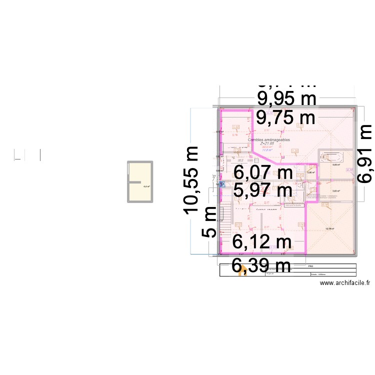 Combles Castel plan de découpe plancher . Plan de 13 pièces et 27 m2