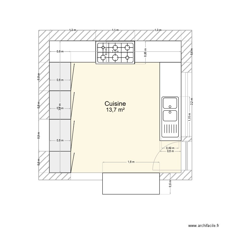 Cuisine LOVERVAL. Plan de 1 pièce et 14 m2