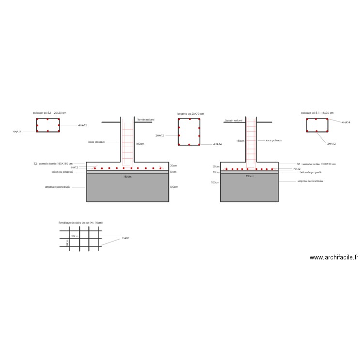 Plan de ferraillages . Plan de 12 pièces et 34 m2