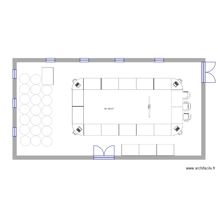 salle du conseil version conseil municipal. Plan de 1 pièce et 81 m2