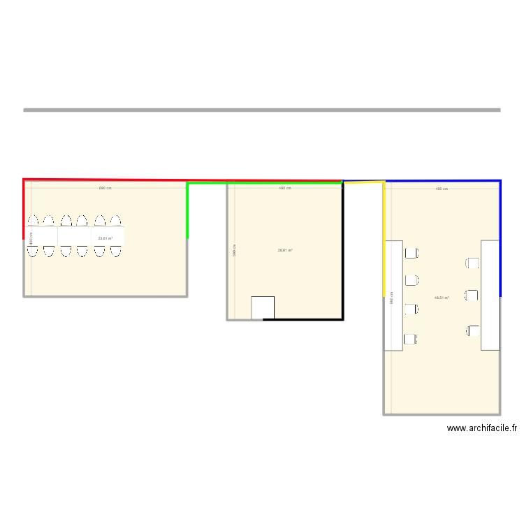 Plan bureaux. Plan de 3 pièces et 111 m2