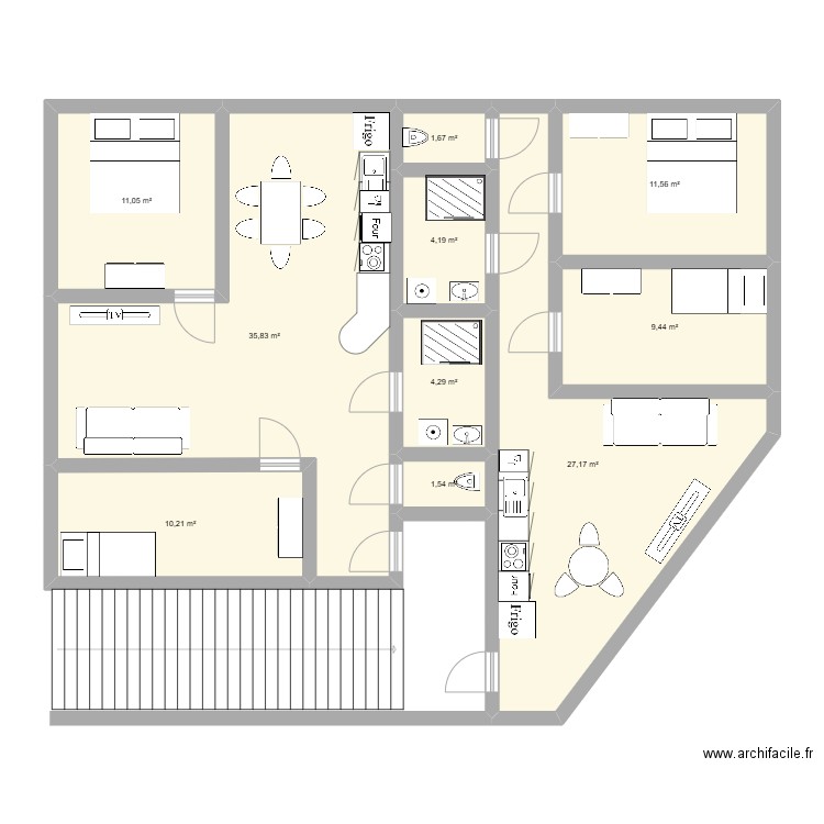 étage dépôt. Plan de 10 pièces et 117 m2