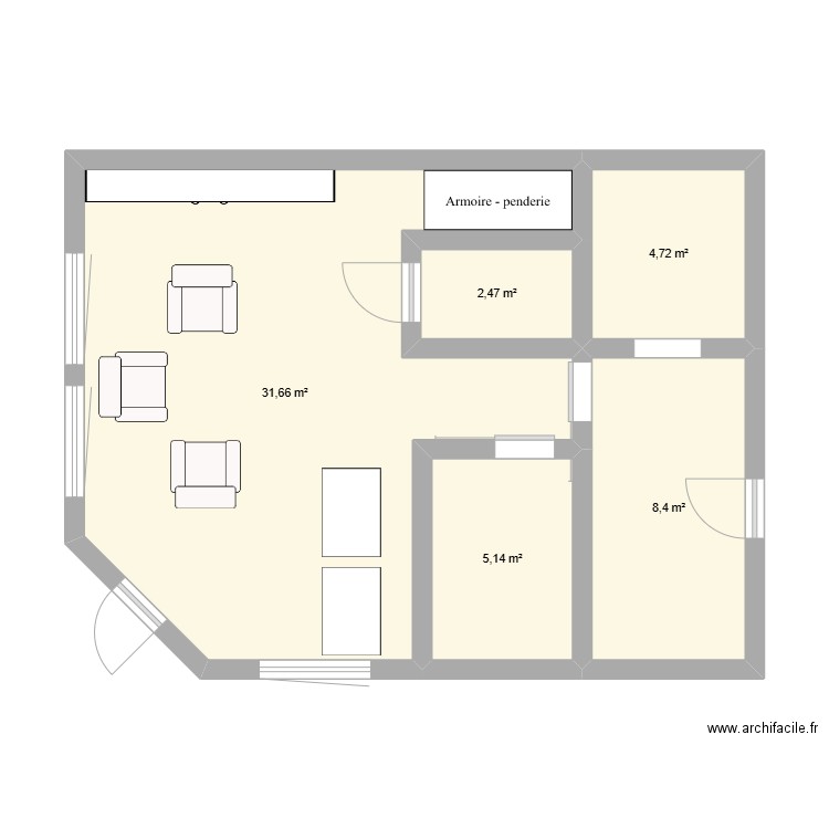 linsolite. Plan de 5 pièces et 52 m2