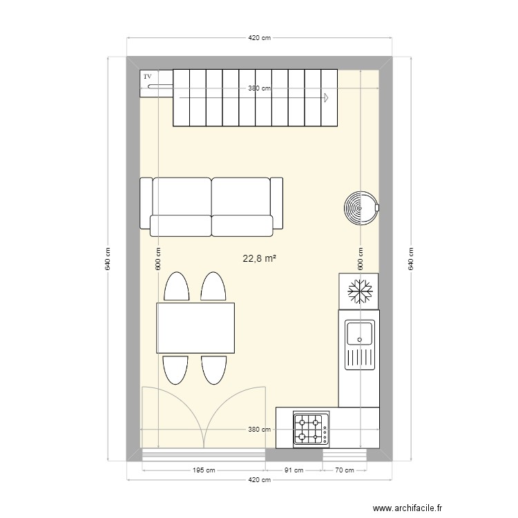 GRANGE BAS. Plan de 1 pièce et 23 m2