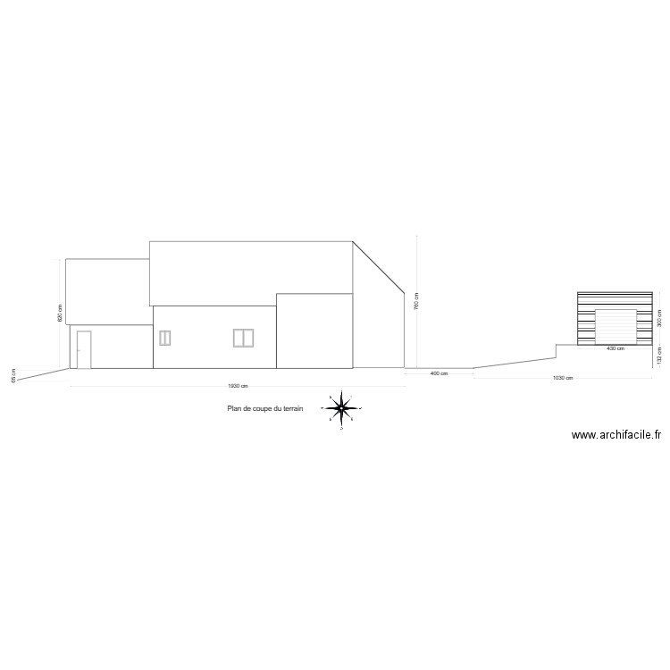 vue en coupe du terrain OB. Plan de 0 pièce et 0 m2