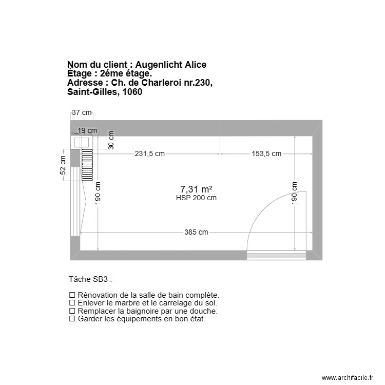 2éme étage - S02824. Plan de 1 pièce et 7 m2