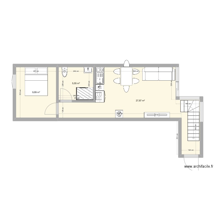 socoa. Plan de 3 pièces et 43 m2