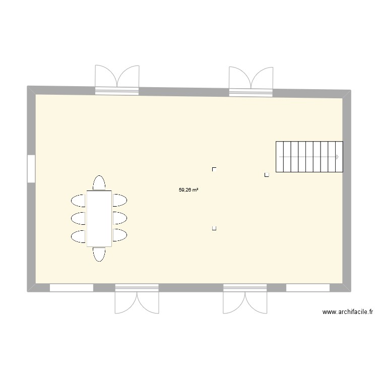 salon. Plan de 1 pièce et 59 m2