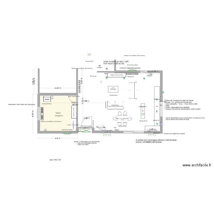 coupe pour charpente. Plan de 1 pièce et 19 m2