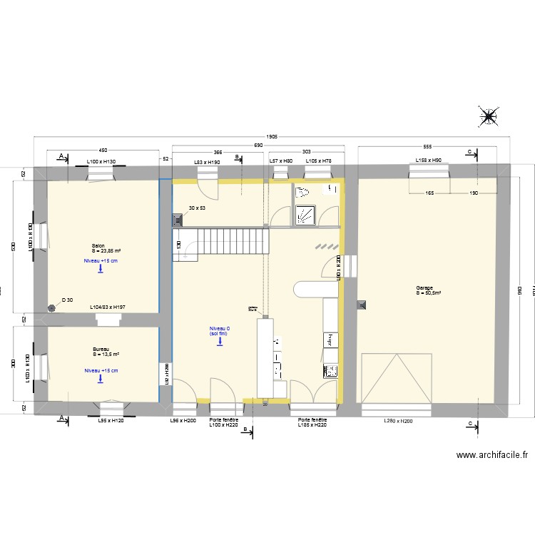 RDC_V5 après travaux. Plan de 1 pièce et 154 m2