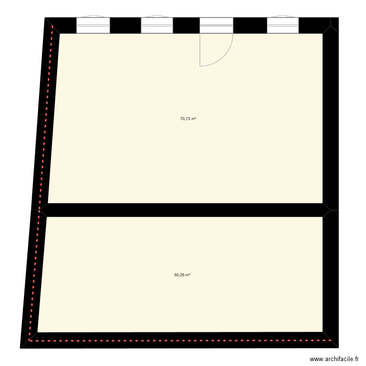 bâtiment principale Grandris. Plan de 2 pièces et 121 m2