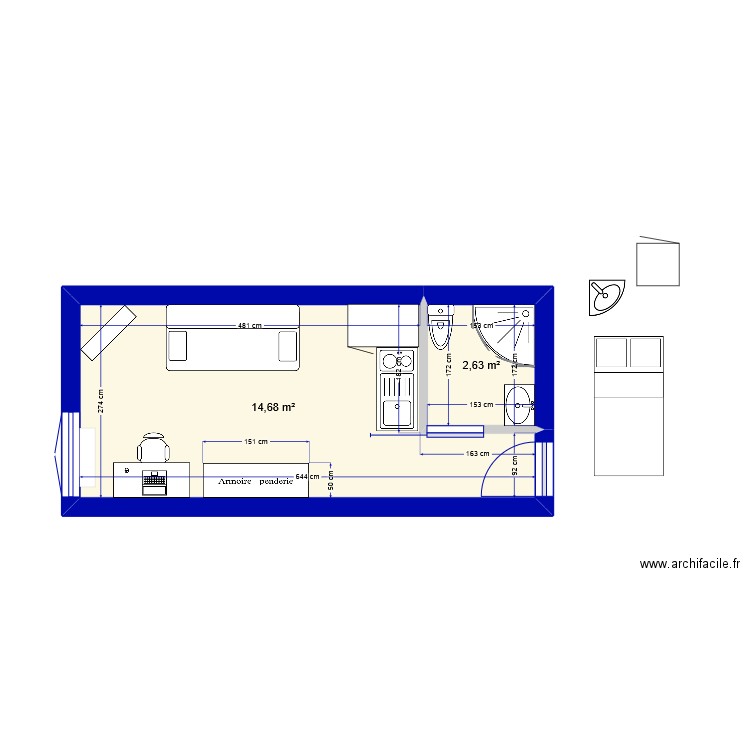 2etageChambre2-2. Plan de 2 pièces et 17 m2