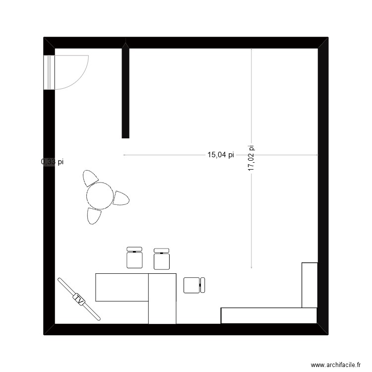 simulateur golf. Plan de 1 pièce et 40 m2