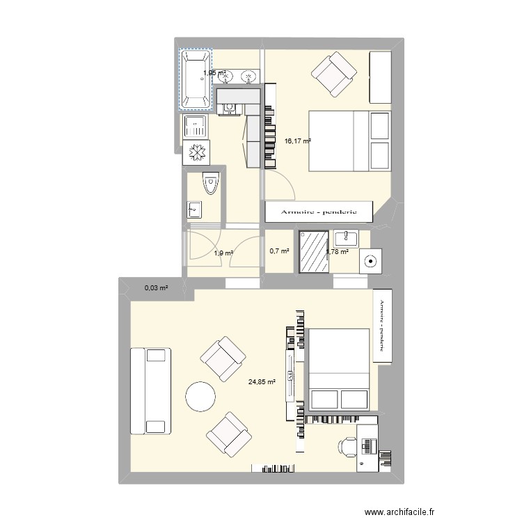 Dautancourt 3. Plan de 7 pièces et 47 m2