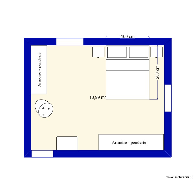 chambre. Plan de 1 pièce et 19 m2