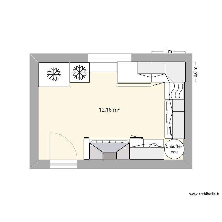 Cuisine. Plan de 1 pièce et 12 m2