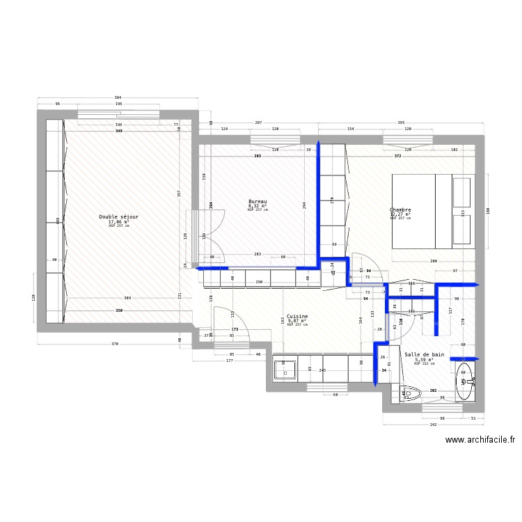 Clichy v4. Plan de 5 pièces et 53 m2