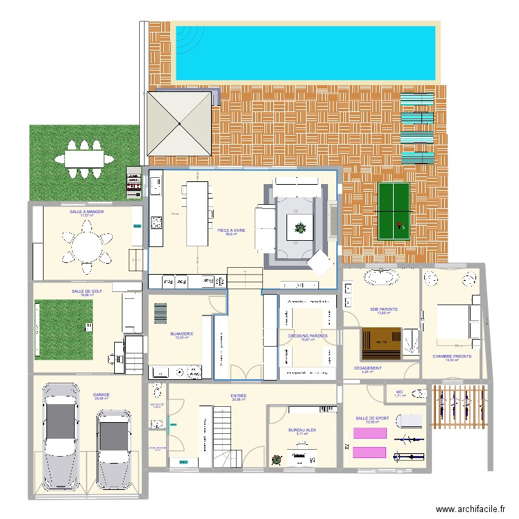 MAISON IA RDC 5.1 . Plan de 15 pièces et 231 m2