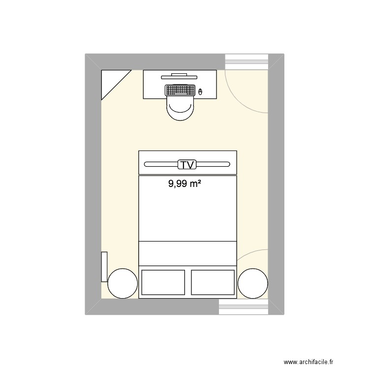 Chambre 3. Plan de 1 pièce et 10 m2