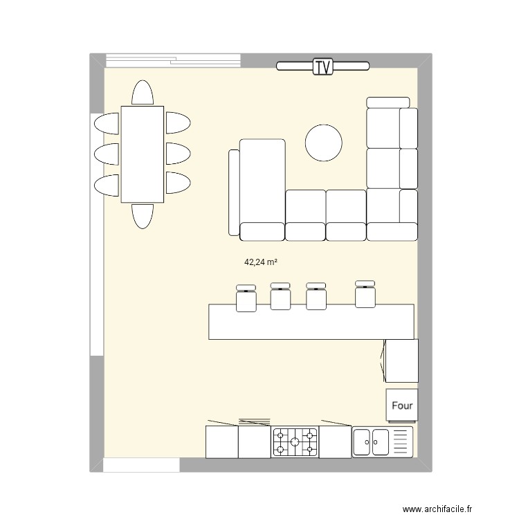 Salon vh. Plan de 1 pièce et 42 m2