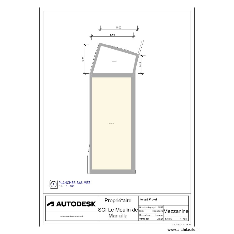 Lesnik RDC avec mezzanine. Plan de 2 pièces et 84 m2