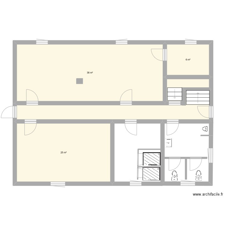 Rez de chaussée. Plan de 4 pièces et 86 m2