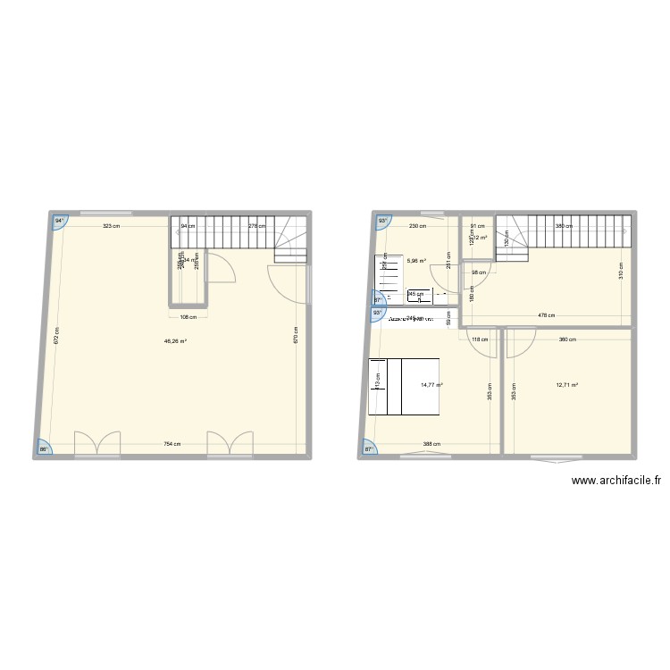 Fleurieux DN. Plan de 2 pièces et 49 m2