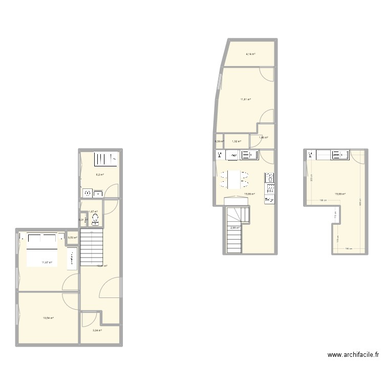 CDA 2etages. Plan de 16 pièces et 102 m2