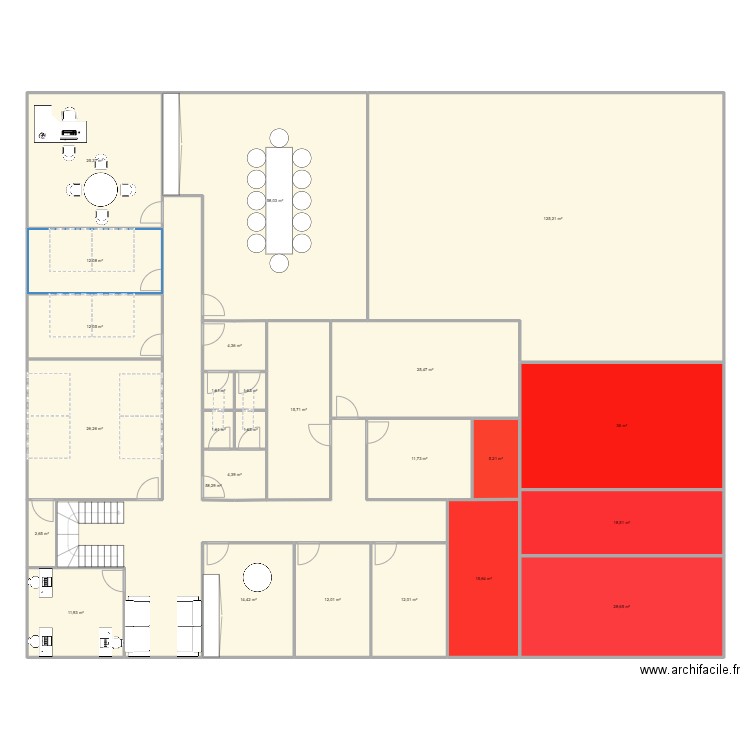 usine. Plan de 26 pièces et 542 m2