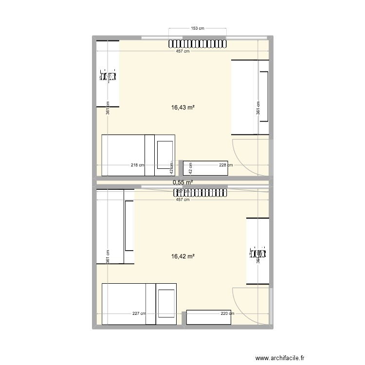 chambre Isaure. Plan de 3 pièces et 33 m2