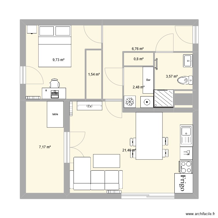 Appartement_achat. Plan de 9 pièces et 54 m2