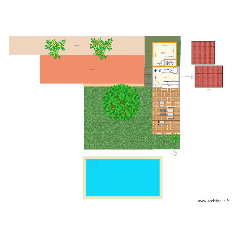 Cuisine été 3. Plan de 3 pièces et 12 m2