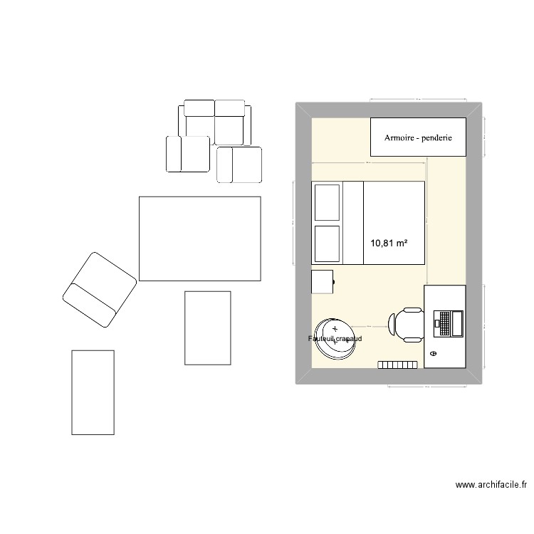 Chambre BB3. Plan de 1 pièce et 11 m2