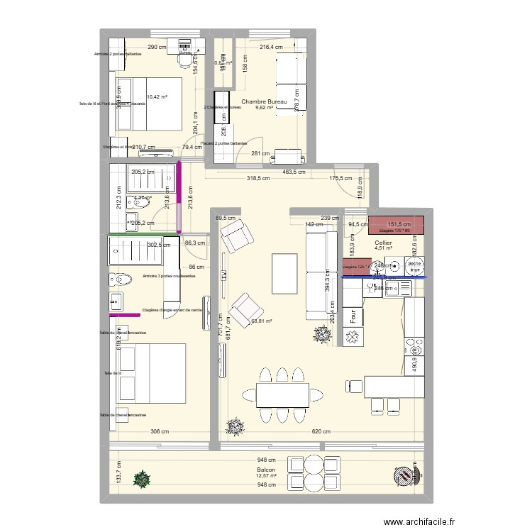 SGLD. Plan de 7 pièces et 106 m2