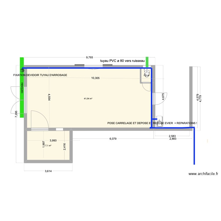  HANGARD 13 alimentation eau . Plan de 3 pièces et 49 m2